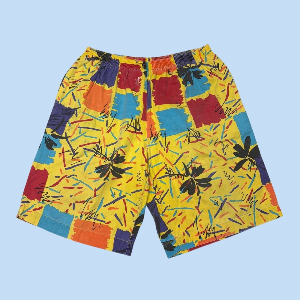 Vintage Forenza Sportswear Abstract Geometric Print Shorts Yellow Mens Small